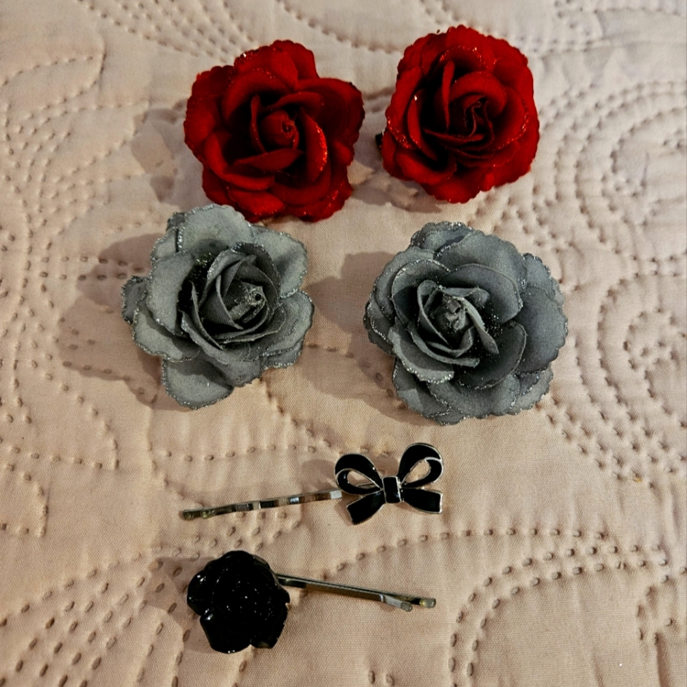 Red and grey hair flower accessories - Picture 1 of 2